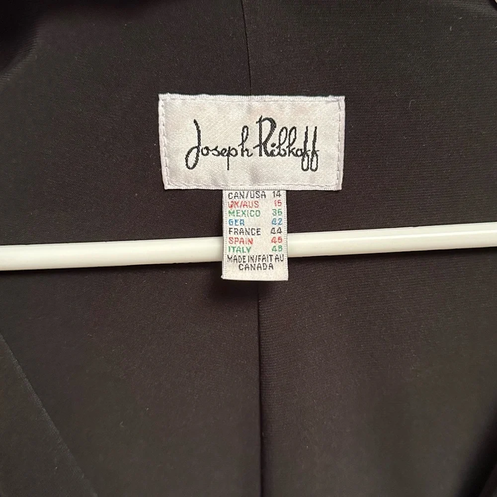 Joseph Ribkoff Faux Wrap Black Dress Womens Size 14 Long Sleeve Cowl Neckline - Picture 2 of 6